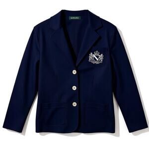 Ralph Lauren Navy Crest Cardigan Blazer Jacket Cotton Button Front Size M